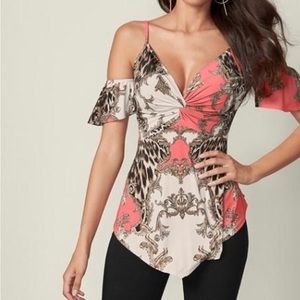NEW COLD SHOULDER V-NECK TOP. FIRM PRICE!
